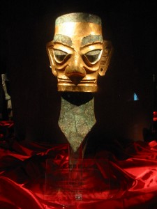 Sanxingdui mask plated in gold foil